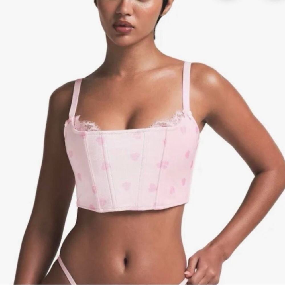 Skims Velvet Lace Corset Top Size M Heart Breaker Pink